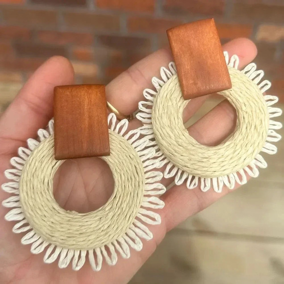 Zara Boho Rattan Earrings - Picture 3 of 7